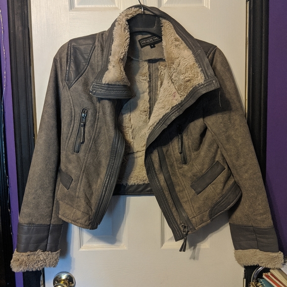 Members Only M grey faux fur lined coat jacket - Picture 4 of 9